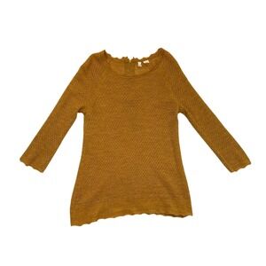 MOTH Sweater Womens Large Yellow Gold Wool Back Zip 3/4 Sleeves